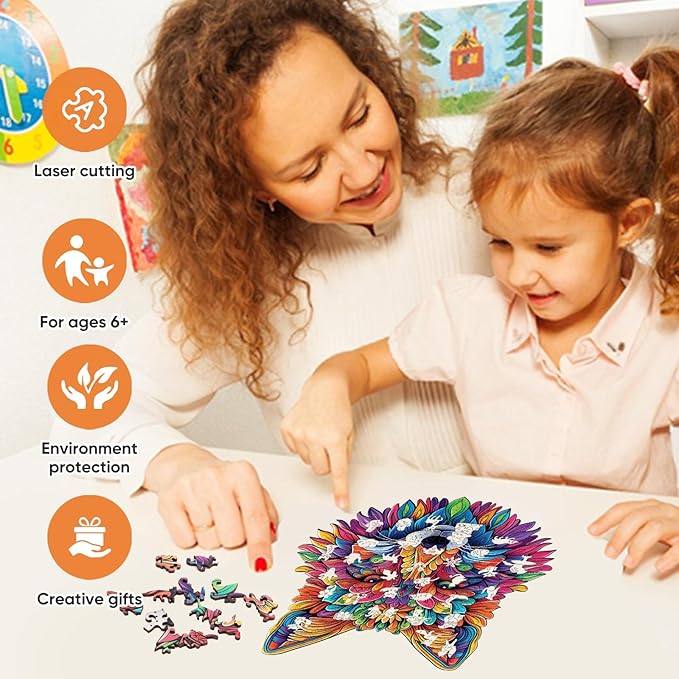 Original Wooden Jigsaw Puzzles-Wolf,200pcs,Medium 10.2x11.2in,Wooden Puzzles for Adults,Unique Shape Animal Adult Puzzles,Irregular Wood Puzzles Best Gift for Adults and Kids Family Game