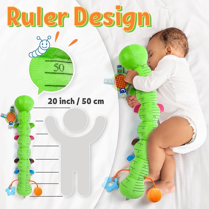 LIGHTDESIRE Baby Toys Musical Caterpillar,Infant Toys Stuffed Animals with Ruler Design,Mirror,Pull String&Ring Bell,Baby Teething Toys for Tummy Time Toy Newborn Gift 3 6 12 Months(Green,Leafy Limb)