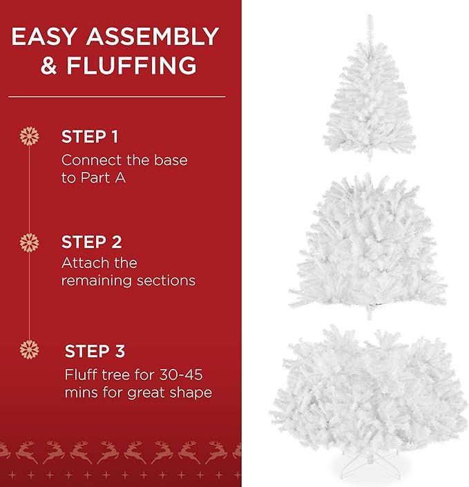 Best Choice Products Artificial Christmas Tree, 6ft Premium Pre-Lit Realistic Spruce Holiday Décor w/Dense Branches, Metal Base - White Spruce