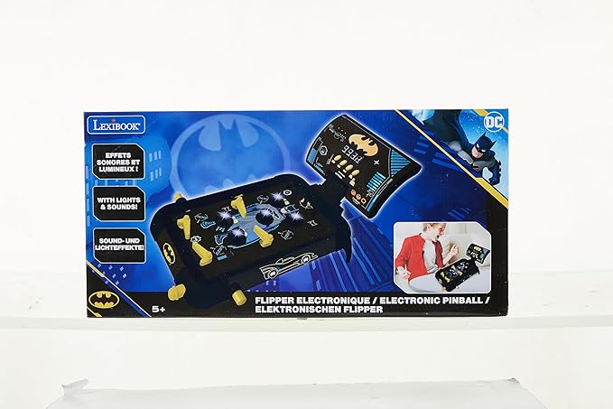 LEXiBOOK Batman Electronic Pinball Machine, Fun Sounds and Light Effects, 5 Obstacles, Works with 3 LR14 Batteries, Black/Yellow, JG610BAT