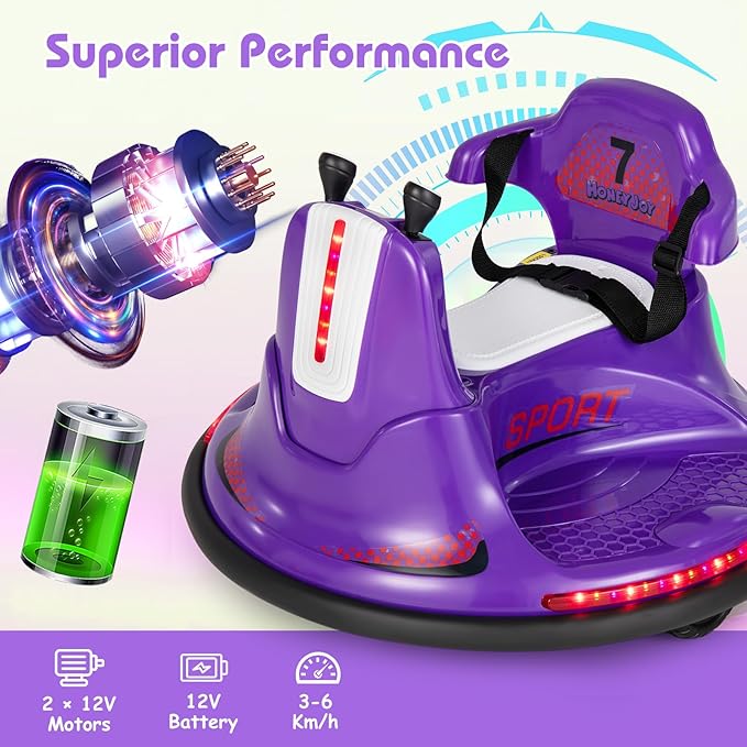 HONEY JOY 12V Bumper Car for Toddlers 1-3, Baby Ride on Bumper Car w/Dual Joysticks, Flashing LED Light & 360 Degree Spin, Electric Vehicle for Kids, Ride on Car w/Remote Control, Gift for Boys Girls