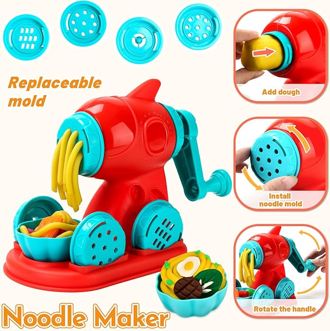 61 PCS 3 in 1 Dough Sets for Kids Ages 3-4-8, Art Crafts Dough Tools Kit, Ice Cream Playset Noodle Cake Maker Machine, Kitchen Creations Food Play Toys Toddlers Boys Girls