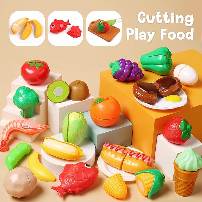 CUTE STONE Toy Kitchen Accessories Set, Play Food Sets for Kids Kitchen, Kids Cooking Sets with Play Pots and Pans, Utensils Cookware Toys, Toddler Kitchen Playset, Play Kitchen Toy for Girls Boys