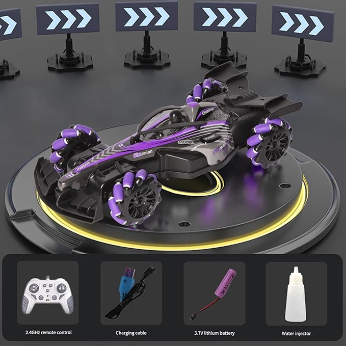 2.4GHz Remote Control Car - 360° Spin High-Speed Drift F1 Formula Racing, with Spray, Music & Light, Toy for Kids 8-12 Year Birthday Coolest Best Toy(Purple)