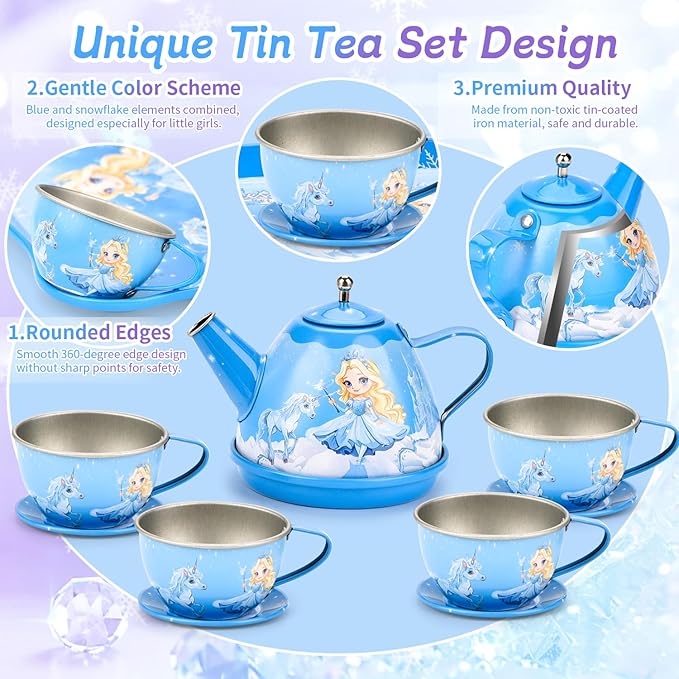 43-Piece Princess Tea Set Playset for Kids – Pretend Play Kitchen Toy with Teapot, Desserts & Carrying Case | Toddler Tea Party Toys, Imaginative Role Play, Birthday Gift for Girls Ages 3-8