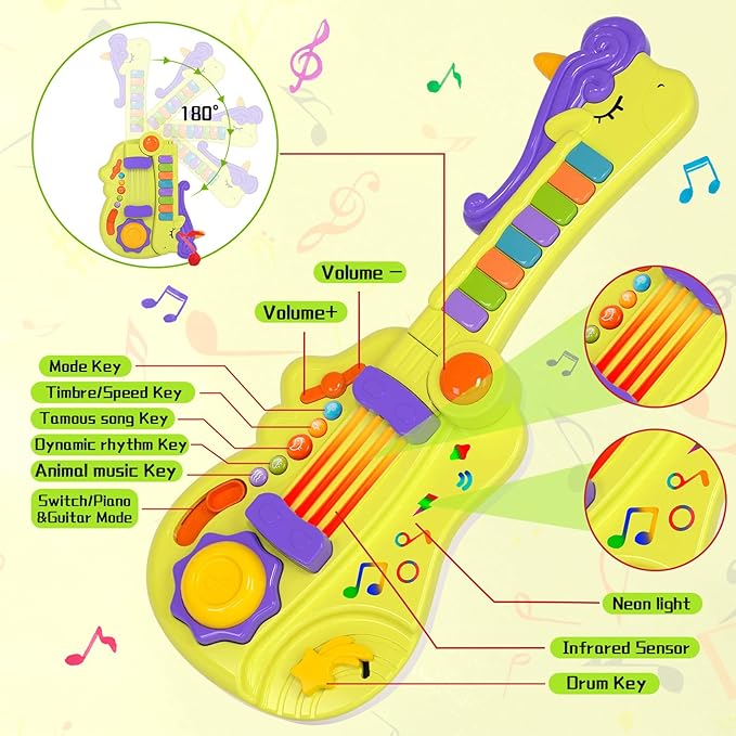 M SANMERSEN Kids Guitar Toddler Toys Guitar for Kids 3 4 5 Year Old Boys Electric Musical Toy Guitars with Strings Strap Light Up Boys Girls Birthday Christmas Easter Gifts