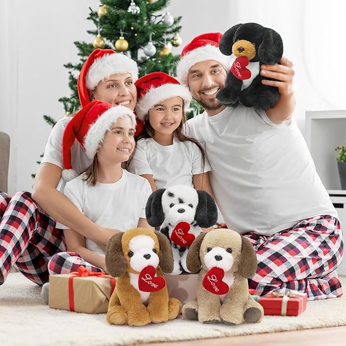 Muiteiur 4 Piece Dog Stuffed Animals, 8 Inch Dog Plush Bulk with Heart, Soft Puppy Plush Toys for Girlfriend Kids, Gift for Girls Kids