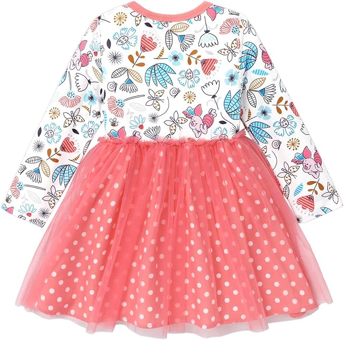 Disney Frozen Elsa Princess Cinderella Ariel Jasmine Rapunzel Baby/Toddler Dress, Ruffle Long-Sleeve Mesh Overlay Tulle Dress