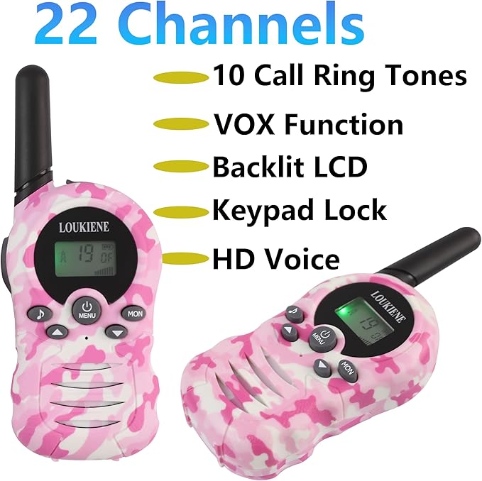 Walkie Talkies for Kids 22 Channels 2 Way Radio Walkie-Talkie Toy with Backlit LCD, 3 KMs Range for 3-12 Year Old Boys Girls Camping Hiking Outdoor Adventure Games (1 Pair, Pink Camo)