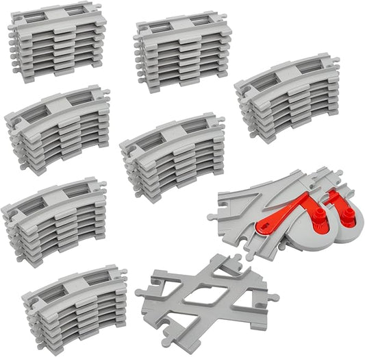 47-Piece Train Track Set,Classic Railway Track with 30 Curved Tracks,14 Straight Tracks,2 Switch and 1 crossoverTracks-Compatible with All Major Brands,Light Grey Toy Track Accessory for Kids