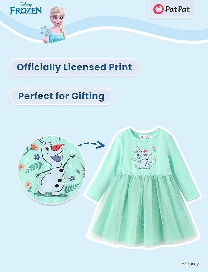 Disney Frozen Elsa Princess Cinderella Ariel Jasmine Rapunzel Baby/Toddler Dress, Ruffle Long-Sleeve Mesh Overlay Tulle Dress