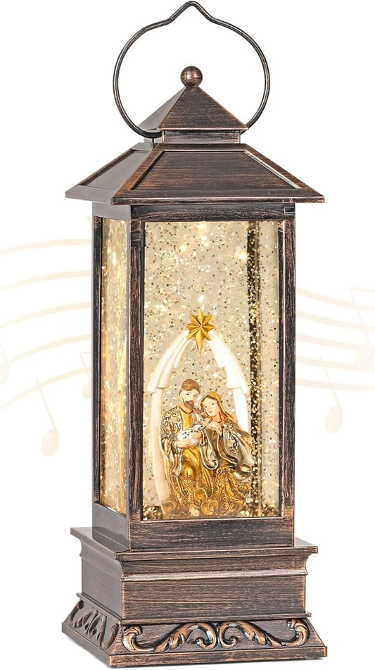 12 Inch Nativity Snow Globe Christmas with Music, Glitter Lantern, Christmas Decorations Indoor Home Decor, Snow Globe for Girs, Women (Nativity Scene)