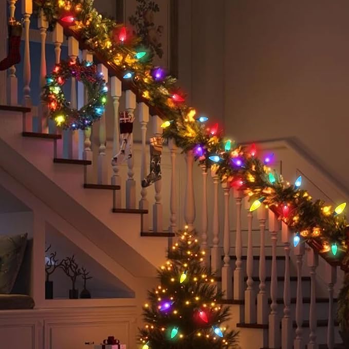 50LED C6 Christmas Lights 23FT Connectable Plug-in String Lights for Indoor Outdoor Xmas Tree Garden Patio Party Decor Multi-Color