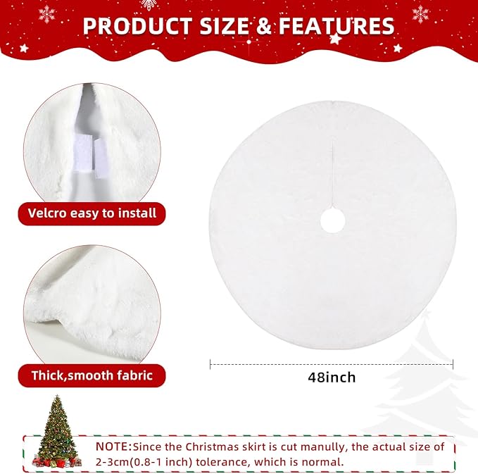 48 Inch Christmas Tree Skirt - Vonhen Extra Larger Thick Faux Fur Tree Skirt White Plush Skirt for Merry Chtistmas Party Christmas Tree Decoration