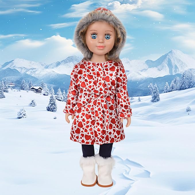 18-inch Doll Down Jacket, Winter Clothing, 5 Colors/Patterns, White-Red Heart Print, 18 inch Baby Doll Clothes, Accessories Set
