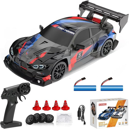 1:24 Scale RC Drift Car 4WD 2.4GHz 30KM/H High Speed Racing Sport Toy Car with LED Lights, Racing and Drift Wheels (8607-Black)