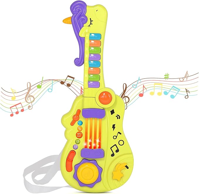 M SANMERSEN Kids Guitar Toddler Toys Guitar for Kids 3 4 5 Year Old Boys Electric Musical Toy Guitars with Strings Strap Light Up Boys Girls Birthday Christmas Easter Gifts