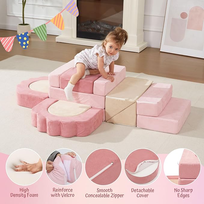 Foam Climbing Toys for Toddlers, 13pcs Climb and Crawl Activity Playset, Soft Play Climbing Blocks for Toddlers, Indoor Crawling Sliding Toys