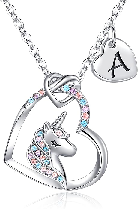 Hidepoo Stocking Stuffers for Teen Girls Kids - Colorful CZ Heart Pendant Initial Unicorn Necklaces for Girl Jewelry Birthday Gift Christmas Gifts for Grandkids Girls Kid