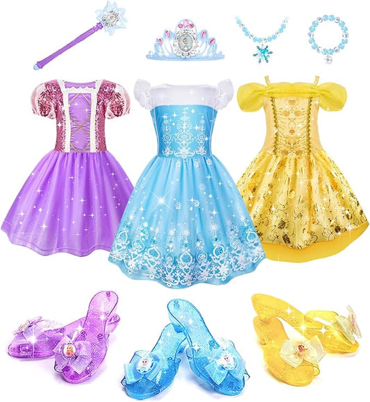 Meland Princess Dress Up for Girls 3-6, Dress Up Clothes for Girls with Princess Shoes Toy, Birthday Gift for Toddlers Girls