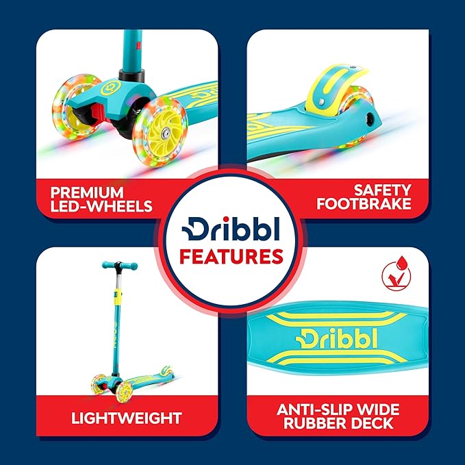 3-Wheel Kids Scooter - Lean-to-Steer Technology, Adjustable Height Handlebar, Wide Deck, Scooter for Boys & Girls Ages 3+, Child Safety Approved, Support Riders Up to 165 lbs, Aqua and Yellow