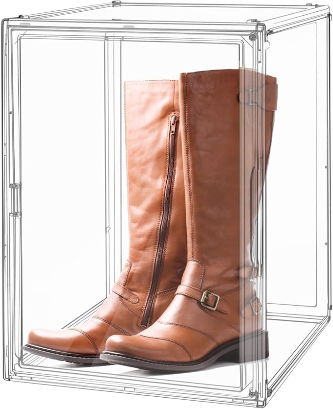 Clear Stackable Plastic Storage Bins with Lid, Dustproof Display Cases, Extra Large Figures Collectibles Showcase, Boot & Shoe Boxes, Helmet Protection Organizer (Transparent, XL-1 Pack)