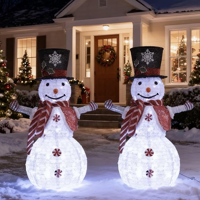Snowman 3D Christmas Collapsible Decorations，Lighted Outdoor Xmas Large Snowman Garden Décor，Pre-Lit for Indoor/Outside Yard Holiday Decoration (red)