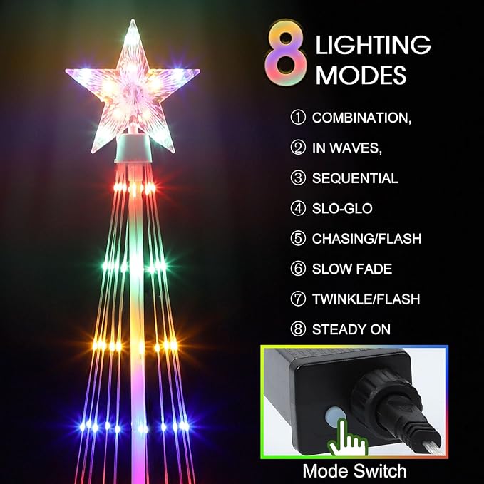 10' LED Animated Outdoor Christmas Tree, Multicolor Lightshow Lighted Cone Wire Tree with Topper Star, Christmas Outdoor Decorations Artificial Lighted Tree for Indoor Yard Patio