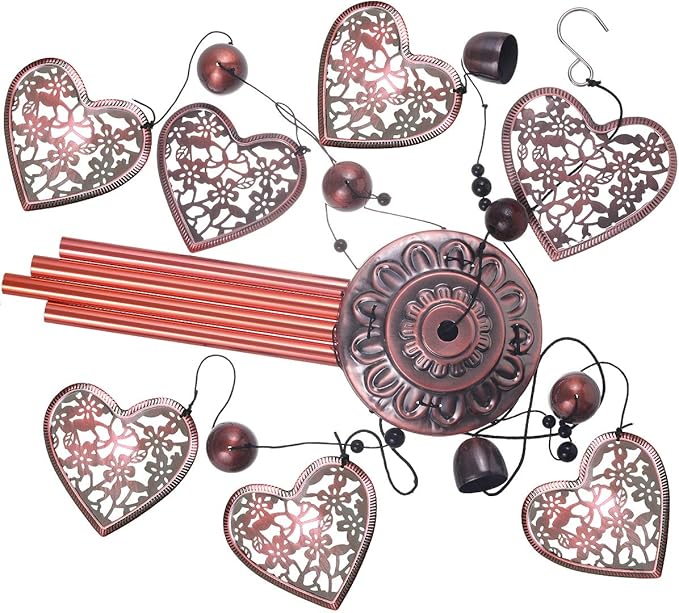 Garden Loving Heart Wind Chimes Outdoor Indoor Decor, Hand-Made Heart Musical Wind Chime, Mobile Wind Catcher Romantic Wind-Bell for for Home, Mom Gifts, Balcony, Festival, Tree, Garden Decoration