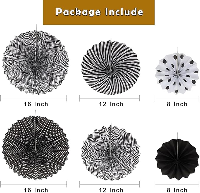 Myafqsj Black and Gold Party Decorations 20Pcs Black and Gold Birthday Decorations Whit Pom Poms Hanging Paper Fans, Hanging Swirls, Pennant, Garland String for Birthday Wedding Party Decorations