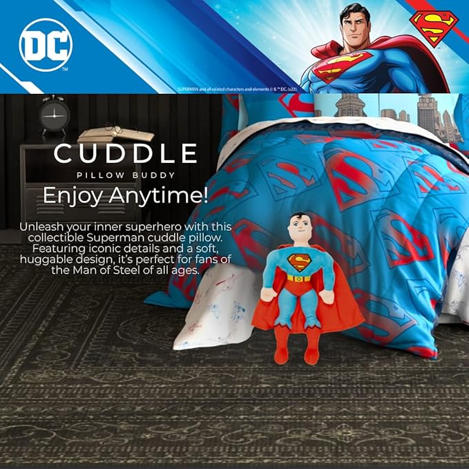 Franco DC Comics Superman Bedding Super Soft Cozy Cuddle Pillow Buddy, (Officially Licensed Product)
