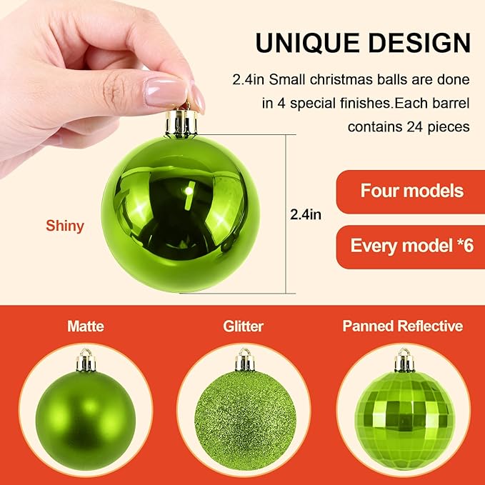 2.36" Christmas Balls Christmas Tree Ornaments Shatterproof Plastic Holiday Ornament Festival Hanging Ball Holiday Decorations Set of 24pcs