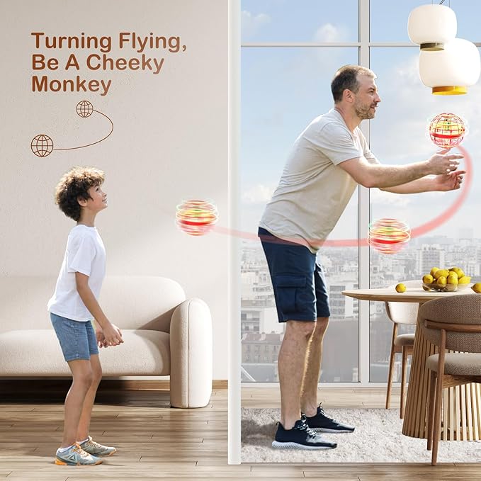 Flying Orb Ball 2024 Galaxy Cosmic Globe UFO Boomerang Hover Ball Galatic Fidget Spinner Mini Drone Cool Toys Birthday Gift Ideas for 6 7 8 9 10+ Year Old Boys Girls Teens Indoor Outdoor(Red)