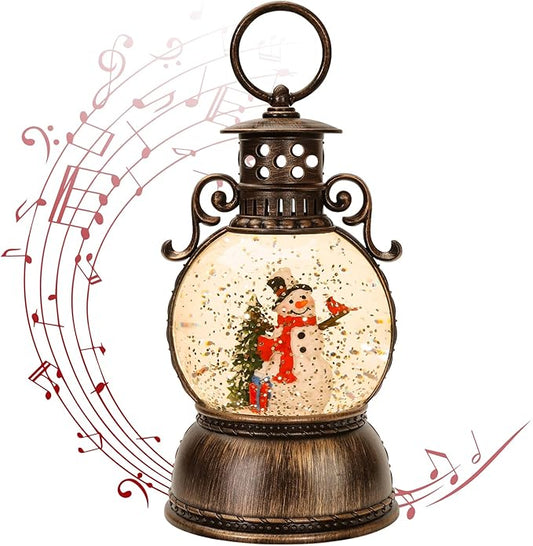 Christmas Snow Globes, Glittering Christmas Music Box Snowman Christmas Trees with 8 Songs,Christmas Lanterns for Indoor Holiday Table Party Gifts