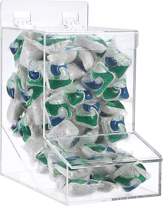 Sumnacon Acrylic Dispenser with Lids, Clear Wall Container for Laundry Pods/Candy/Plastic Bags/Earplugs, Dishwasher Pod Holder for Kitchen Sink Cabinet Door