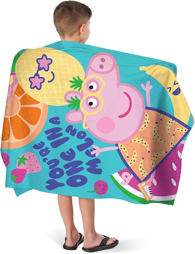 NORTHWEST Peppa Pig Beach Towel Set, 2-Pack Oversized - Soft, Fast-Drying, Sand-Free Pool Towels with Fruit Salad & One in a Melon Designs 30" x 60"