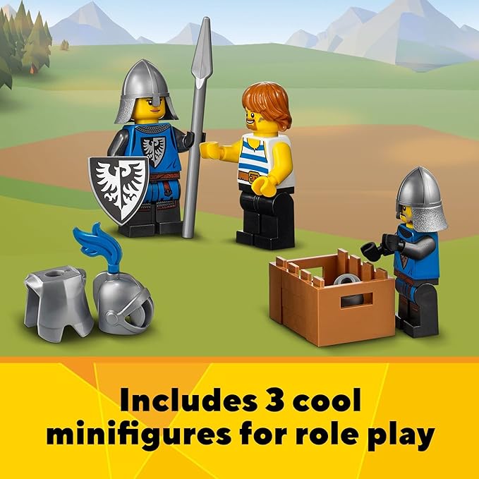 LEGO Creator 3 in 1 Medieval Castle Toy, Transforms from Castle to Tower to Marketplace, Includes Skeleton and Dragon Figure, with 3 Minifigures and Catapult, 31120