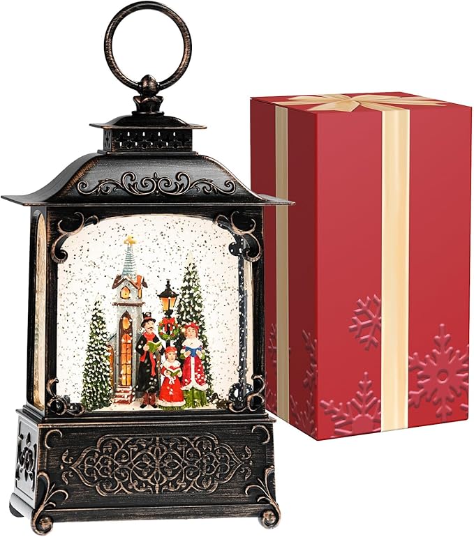 Snow Globe with Church Choir Scene, Light Up Christmas Snow Globes with Music Timer - USB Plug or Battery Operated Glitter Globe Indoor Christmas Decorations