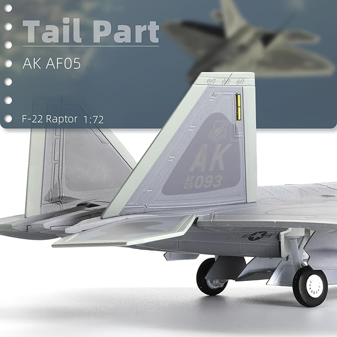 F22 Raptor 1/72 Diecast Metal Aircraft Model Kit USAF Fighter Jet Alloy Airplane Model with Stand for Adult Military Enthusiasts Collections or Creative Gifts (AK 90FS)