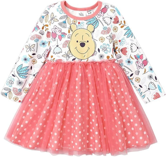 Disney Frozen Elsa Princess Cinderella Ariel Jasmine Rapunzel Baby/Toddler Dress, Ruffle Long-Sleeve Mesh Overlay Tulle Dress