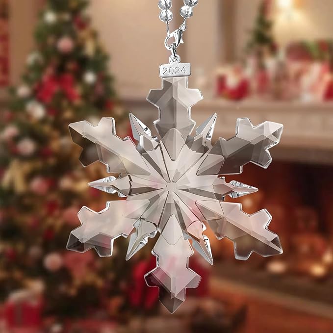 2024 Annual Edition Crystal Snowflake Ornaments Christmas Ornaments Home Hanging Decor Gifts (Clear)