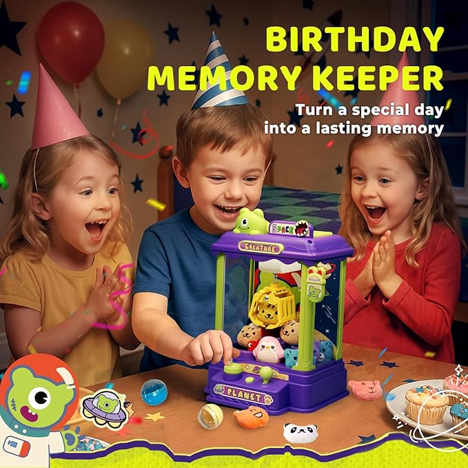 Mini Claw Machine for Kids, Monster-Themed Vending Machine Toys for Age 3-8, Claw Machines with Plush and Capsule Toy for Boys, Cool Birthday Gifts for Kids Age 3+, Perfect for Parties, Holidays