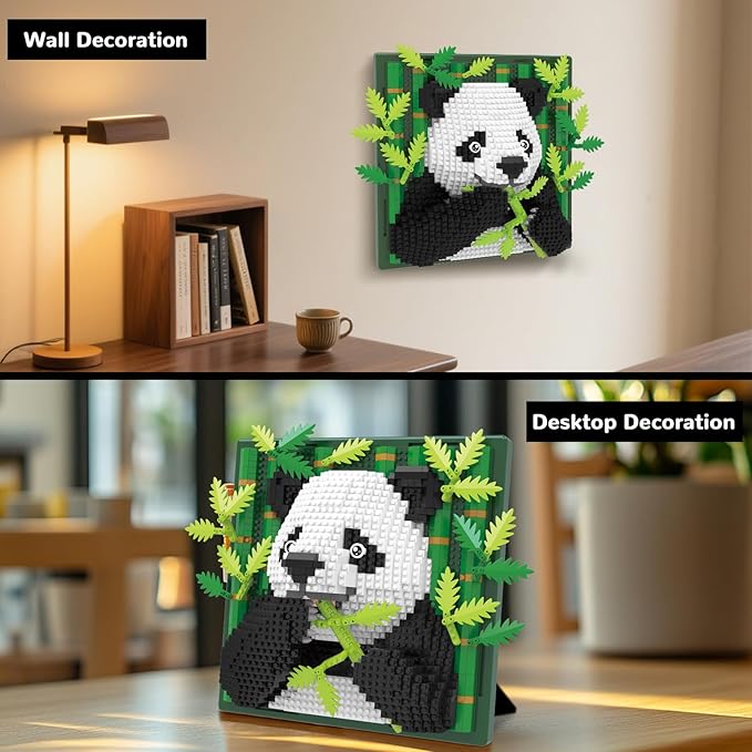 Panda Animal 3D Wall Art Micro Mini Building Blocks Set, Unique Home Wall Decor or Table Display, No Compatible with Lego Set, Ideal Gift Toy for Adults & Teens (1142 PCS)