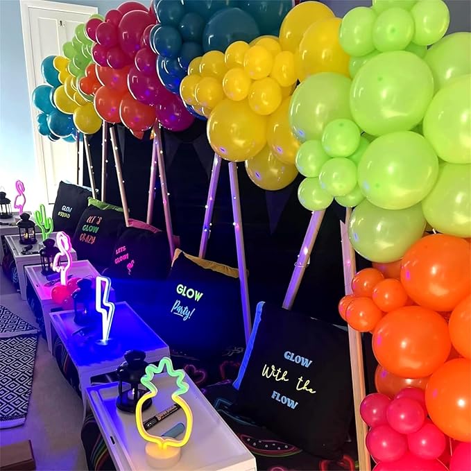 141 Pcs Summer Tropical Balloon Arch Garland Kit, Hot Pink Lime Green Orange Slate Blue Yellow Latex Rainbow Balloon Garland Kit for Hawaiian Luau Aloha Birthday Baby Shower Pool Party Decorations