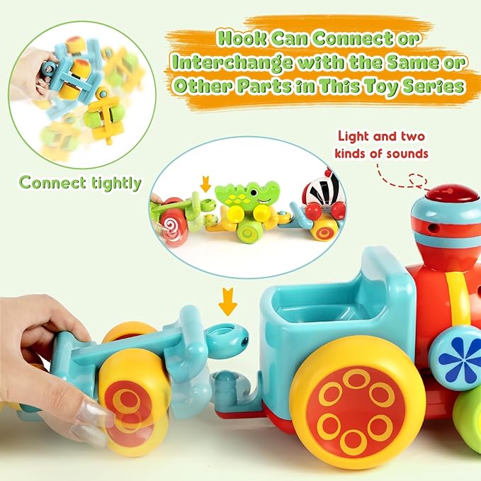 Marstone Baby Toys for 1 2 Year Old Boys and Girls Gifts, Forest Train Car Set for Toddlers 1-2, Push Animal Baby Toys 12-18 Months, Learning Toddler Toys for 1-3 Yr Old Boy Birthday Xmas Gift