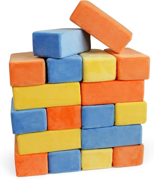 The Original Premium Plush Building Block for Kids - Certified Safe Foam Blocks in Luxuriously Soft Fabric Covers - Set of 24 (B.O.Y.)
