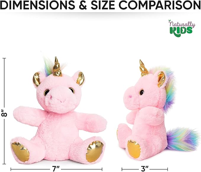Naturally KIDS Stuffed Animal, Toddler Gifts for Boys, Girls, Plush Unicorn Toy Pink