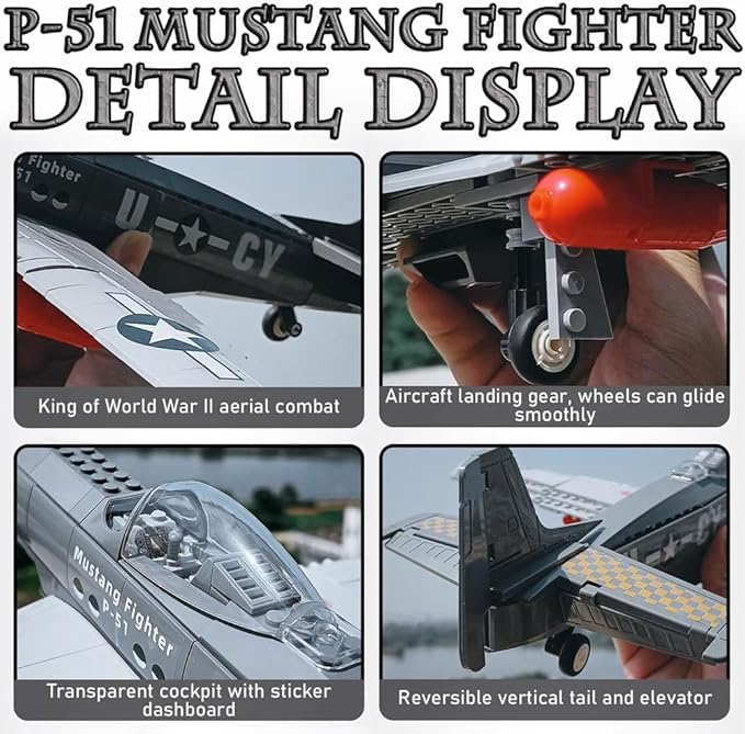 P-51 Fighter Plane Military Fighter Air Force Building Block Set,WW2 Military Airplanes Model,Aircraft Plane Brick Building Set Toy Gifts for Kids and Adults,258PCS