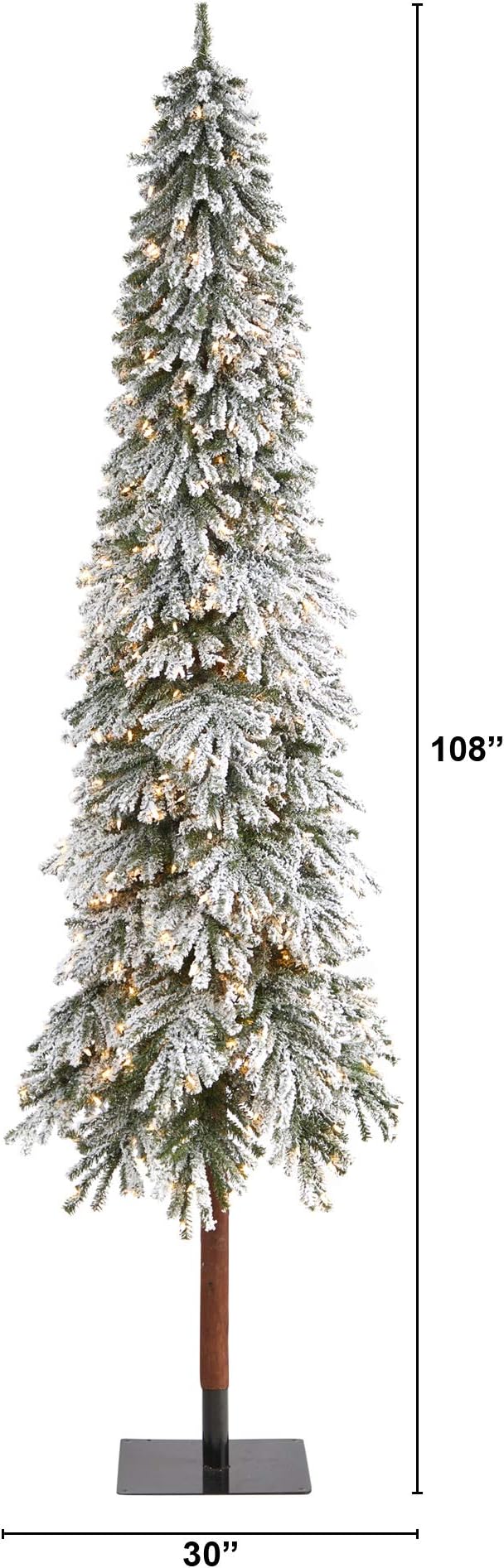 Nearly Natural 9ft. Flocked Grand Alpine Artificial Christmas Tree with 600 Clear Lights and 1183 Bendable Branches on Natural Trunk