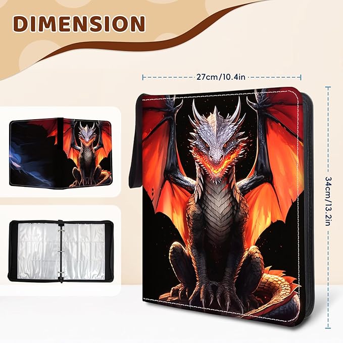 900 Pocket Dragon Card Binder, Trading Card Storage Album with 50 Durable 9-Pocket Pages, Dragon Design on Pocket Card Packs, Christmas Birthday Gifts for Zipper Closure Collector's Album